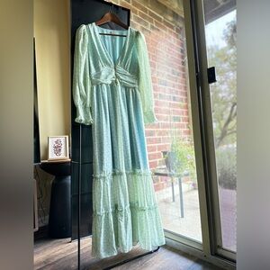 Chic Long Sleeve Floral Maxi Dress in Light Green